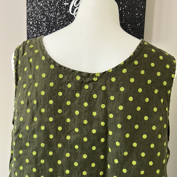 FLAX Linen Olive Green Polka Dot Sleeveless Top Sz M - Picture 6 of 11